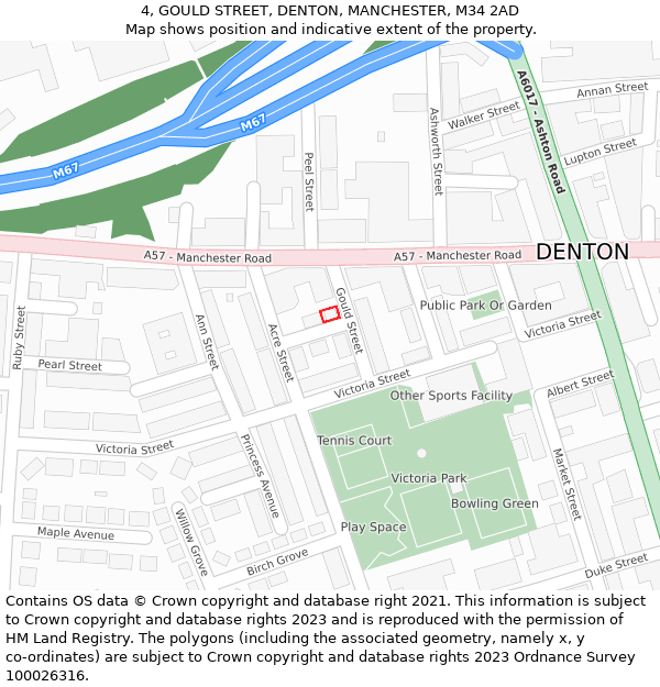 4, GOULD STREET, DENTON, MANCHESTER, M34 2AD: Location map and indicative extent of plot