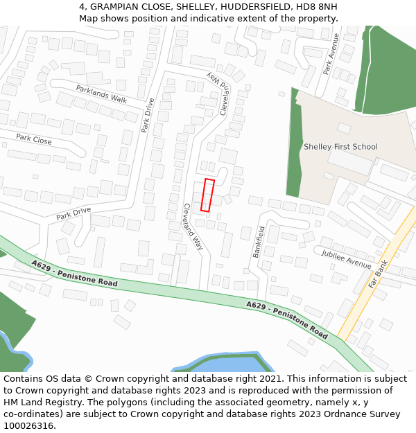 4, GRAMPIAN CLOSE, SHELLEY, HUDDERSFIELD, HD8 8NH: Location map and indicative extent of plot