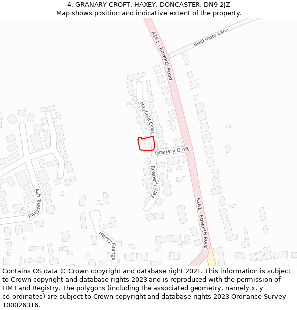 4, GRANARY CROFT, HAXEY, DONCASTER, DN9 2JZ: Location map and indicative extent of plot