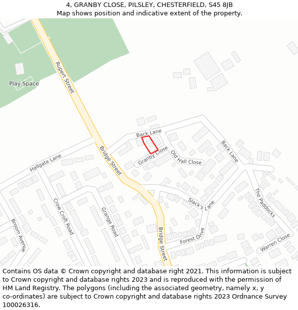 4, GRANBY CLOSE, PILSLEY, CHESTERFIELD, S45 8JB: Location map and indicative extent of plot