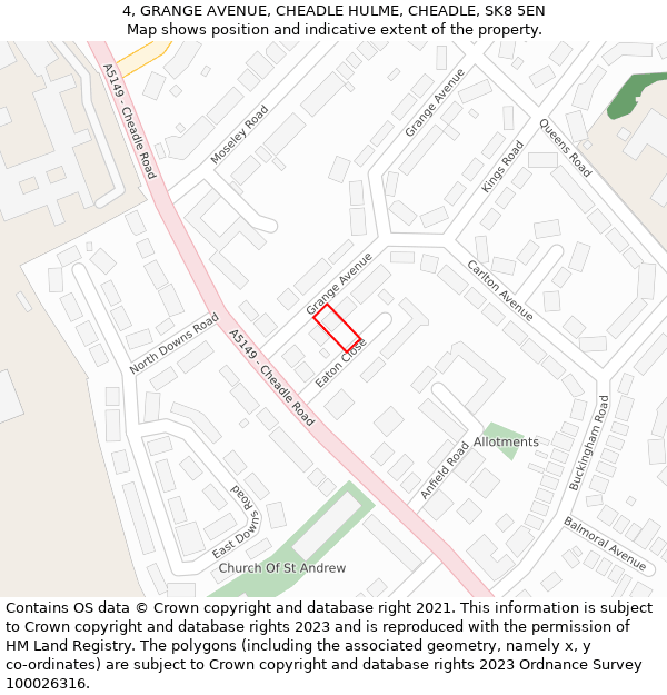 4, GRANGE AVENUE, CHEADLE HULME, CHEADLE, SK8 5EN: Location map and indicative extent of plot