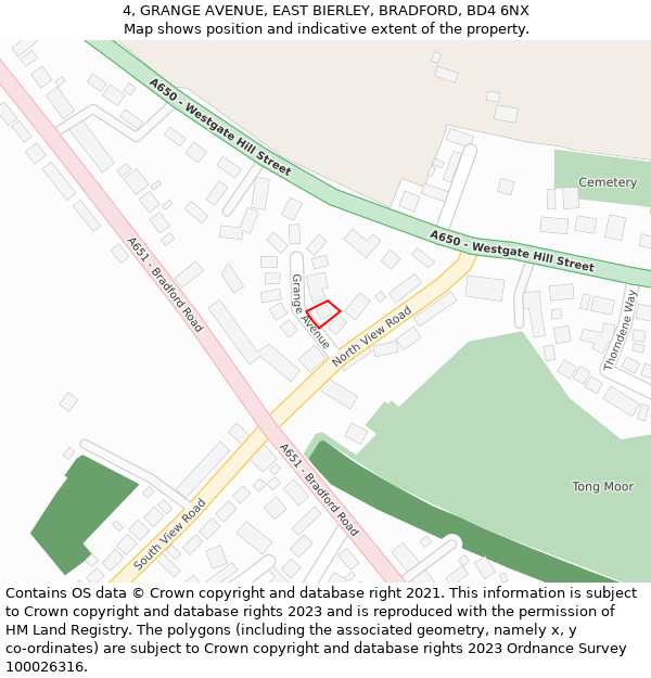 4, GRANGE AVENUE, EAST BIERLEY, BRADFORD, BD4 6NX: Location map and indicative extent of plot