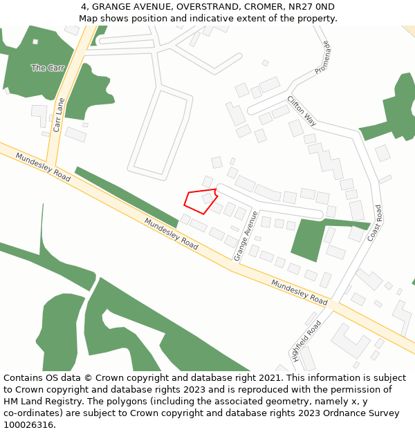 4, GRANGE AVENUE, OVERSTRAND, CROMER, NR27 0ND: Location map and indicative extent of plot