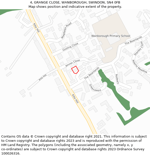 4, GRANGE CLOSE, WANBOROUGH, SWINDON, SN4 0FB: Location map and indicative extent of plot