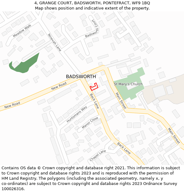 4, GRANGE COURT, BADSWORTH, PONTEFRACT, WF9 1BQ: Location map and indicative extent of plot