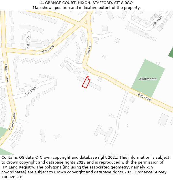 4, GRANGE COURT, HIXON, STAFFORD, ST18 0GQ: Location map and indicative extent of plot