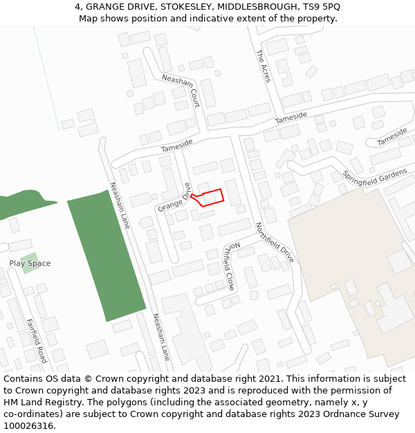 4, GRANGE DRIVE, STOKESLEY, MIDDLESBROUGH, TS9 5PQ: Location map and indicative extent of plot