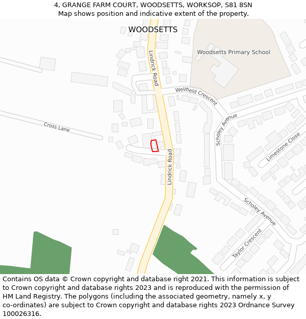 4, GRANGE FARM COURT, WOODSETTS, WORKSOP, S81 8SN: Location map and indicative extent of plot