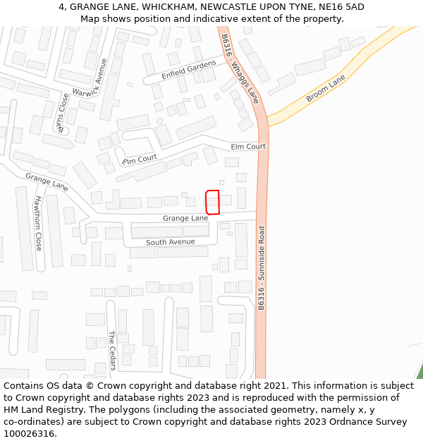 4, GRANGE LANE, WHICKHAM, NEWCASTLE UPON TYNE, NE16 5AD: Location map and indicative extent of plot