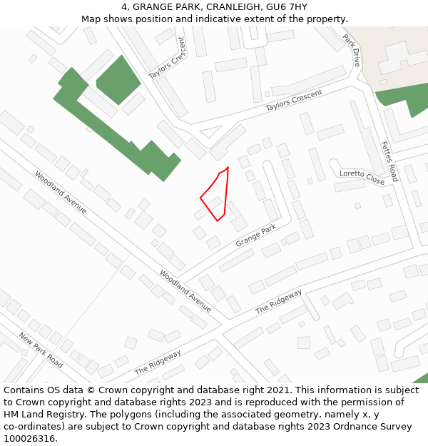 4, GRANGE PARK, CRANLEIGH, GU6 7HY: Location map and indicative extent of plot