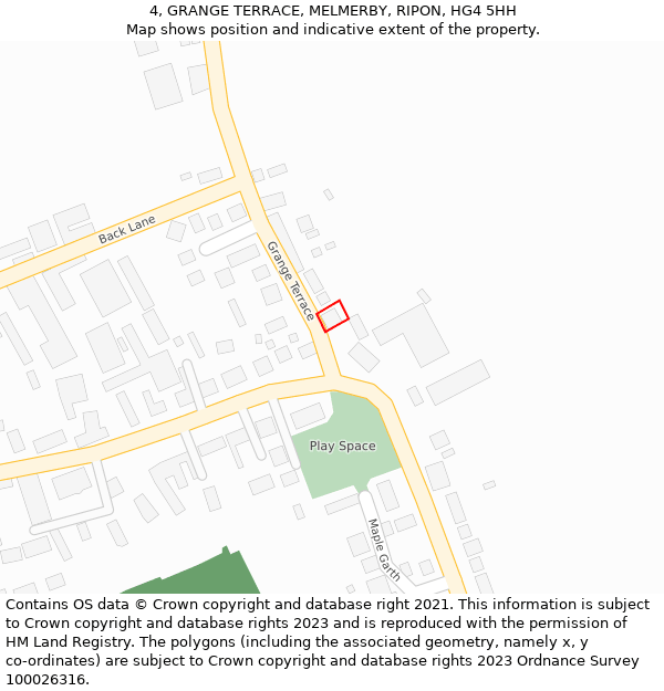 4, GRANGE TERRACE, MELMERBY, RIPON, HG4 5HH: Location map and indicative extent of plot