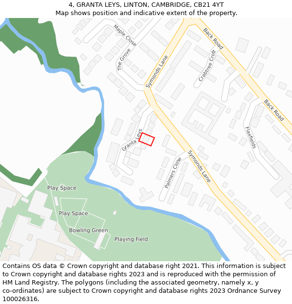 4, GRANTA LEYS, LINTON, CAMBRIDGE, CB21 4YT: Location map and indicative extent of plot