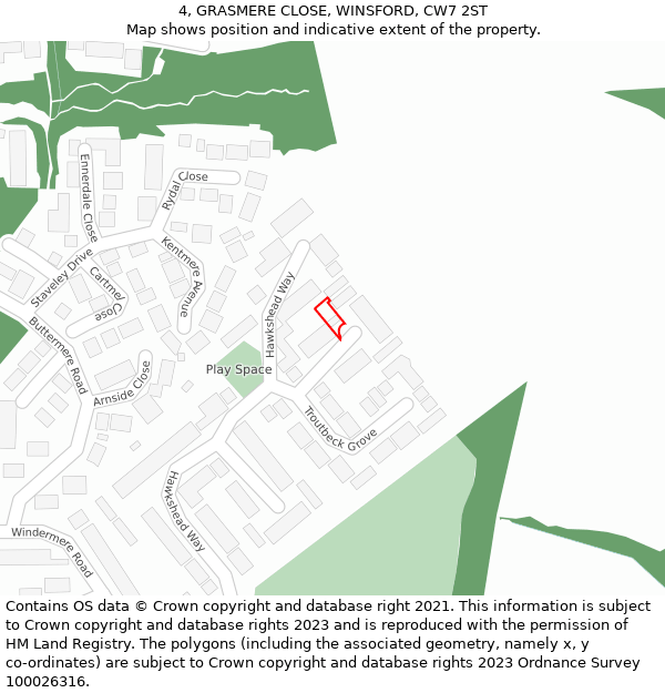 4, GRASMERE CLOSE, WINSFORD, CW7 2ST: Location map and indicative extent of plot