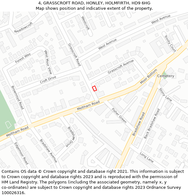 4, GRASSCROFT ROAD, HONLEY, HOLMFIRTH, HD9 6HG: Location map and indicative extent of plot