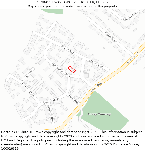 4, GRAVES WAY, ANSTEY, LEICESTER, LE7 7LX: Location map and indicative extent of plot