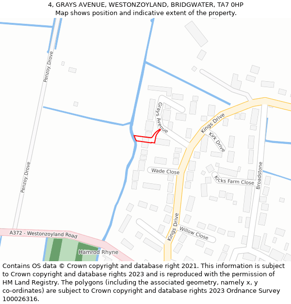 4, GRAYS AVENUE, WESTONZOYLAND, BRIDGWATER, TA7 0HP: Location map and indicative extent of plot