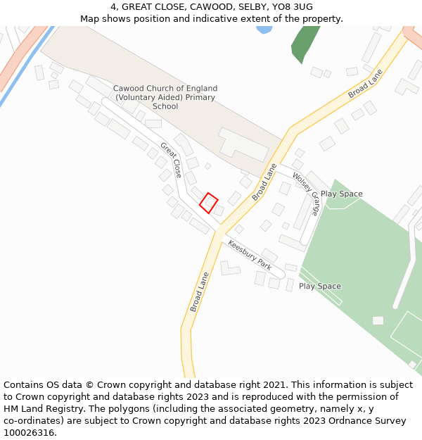 4, GREAT CLOSE, CAWOOD, SELBY, YO8 3UG: Location map and indicative extent of plot