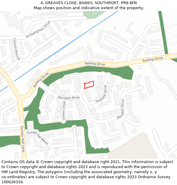 4, GREAVES CLOSE, BANKS, SOUTHPORT, PR9 8FN: Location map and indicative extent of plot