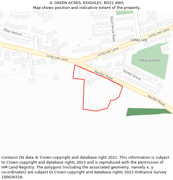 4, GREEN ACRES, KEIGHLEY, BD21 4WA: Location map and indicative extent of plot