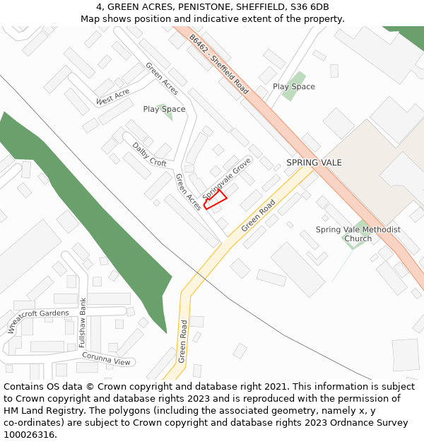 4, GREEN ACRES, PENISTONE, SHEFFIELD, S36 6DB: Location map and indicative extent of plot