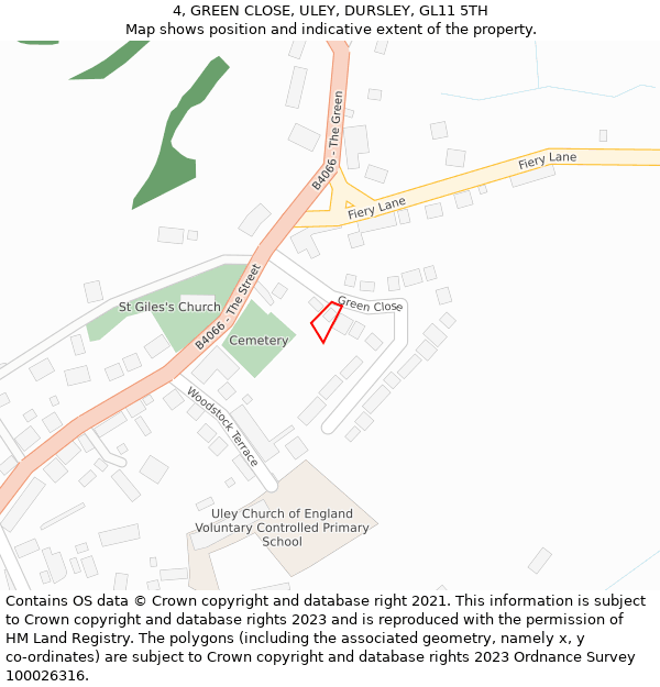 4, GREEN CLOSE, ULEY, DURSLEY, GL11 5TH: Location map and indicative extent of plot