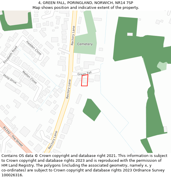 4, GREEN FALL, PORINGLAND, NORWICH, NR14 7SP: Location map and indicative extent of plot