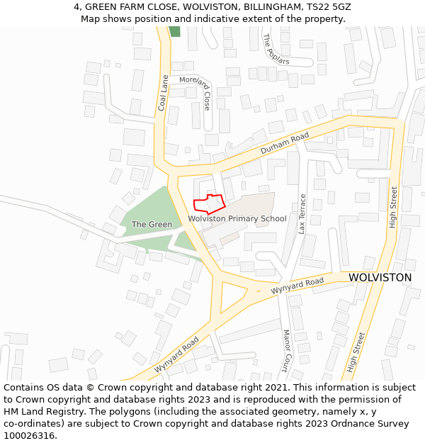 4, GREEN FARM CLOSE, WOLVISTON, BILLINGHAM, TS22 5GZ: Location map and indicative extent of plot