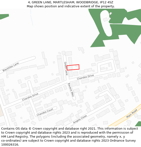 4, GREEN LANE, MARTLESHAM, WOODBRIDGE, IP12 4SZ: Location map and indicative extent of plot