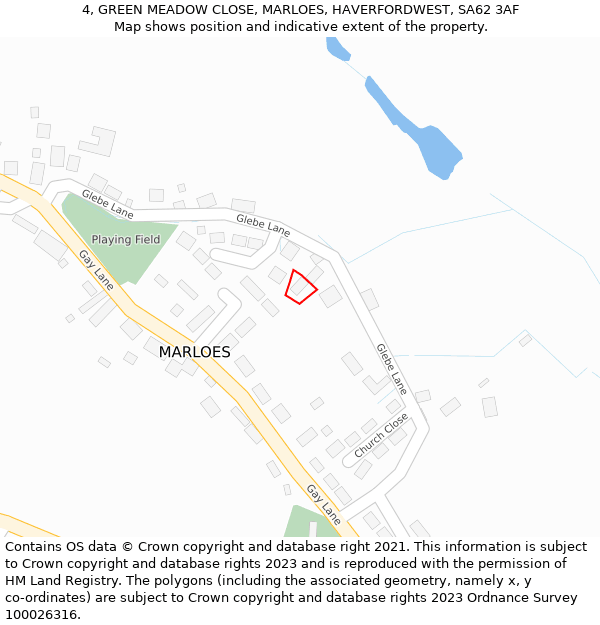 4, GREEN MEADOW CLOSE, MARLOES, HAVERFORDWEST, SA62 3AF: Location map and indicative extent of plot