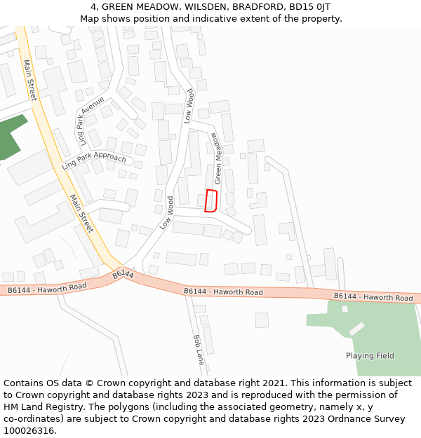 4, GREEN MEADOW, WILSDEN, BRADFORD, BD15 0JT: Location map and indicative extent of plot