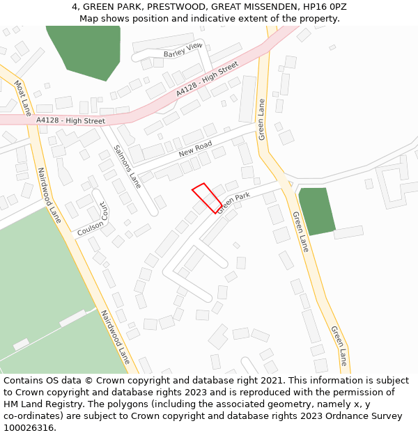 4, GREEN PARK, PRESTWOOD, GREAT MISSENDEN, HP16 0PZ: Location map and indicative extent of plot