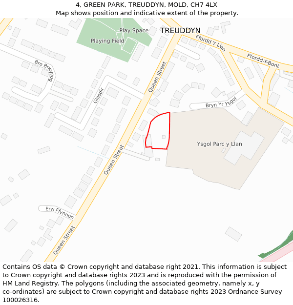 4, GREEN PARK, TREUDDYN, MOLD, CH7 4LX: Location map and indicative extent of plot