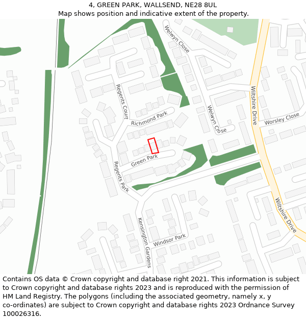 4, GREEN PARK, WALLSEND, NE28 8UL: Location map and indicative extent of plot