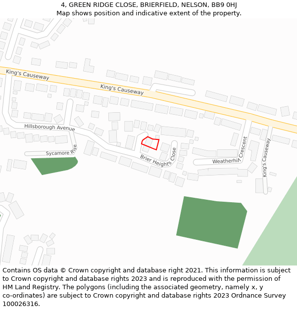 4, GREEN RIDGE CLOSE, BRIERFIELD, NELSON, BB9 0HJ: Location map and indicative extent of plot