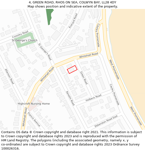 4, GREEN ROAD, RHOS ON SEA, COLWYN BAY, LL28 4DY: Location map and indicative extent of plot