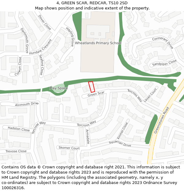 4, GREEN SCAR, REDCAR, TS10 2SD: Location map and indicative extent of plot