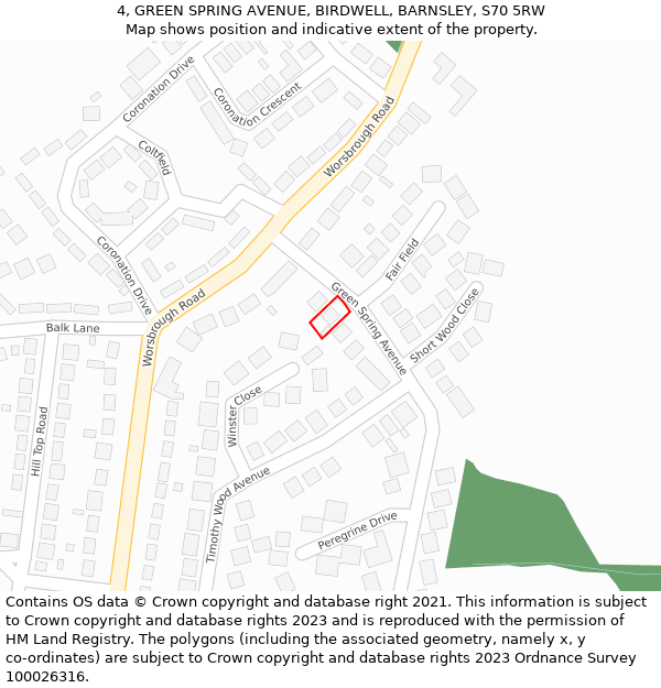 4, GREEN SPRING AVENUE, BIRDWELL, BARNSLEY, S70 5RW: Location map and indicative extent of plot