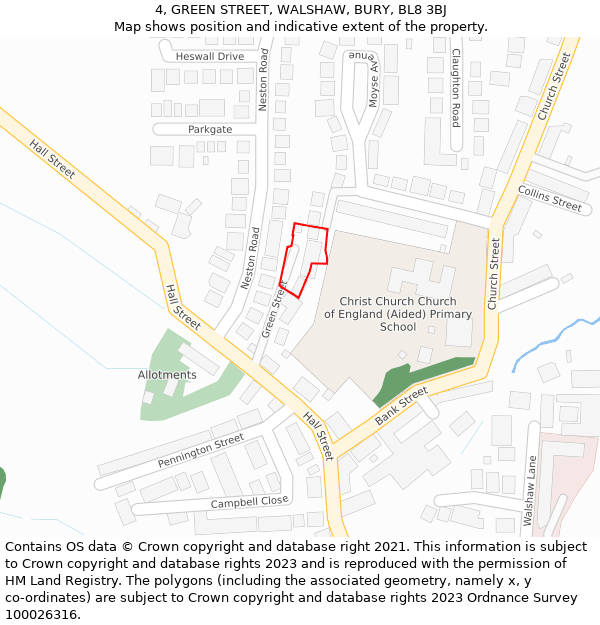 4, GREEN STREET, WALSHAW, BURY, BL8 3BJ: Location map and indicative extent of plot