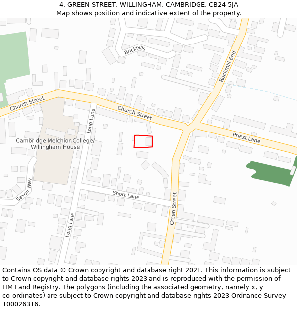 4, GREEN STREET, WILLINGHAM, CAMBRIDGE, CB24 5JA: Location map and indicative extent of plot