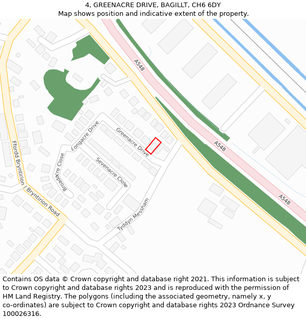 4, GREENACRE DRIVE, BAGILLT, CH6 6DY: Location map and indicative extent of plot