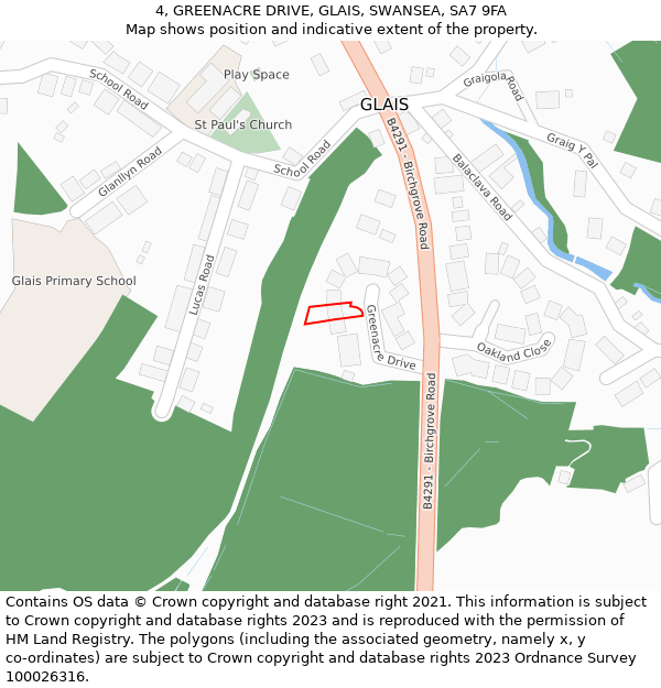 4, GREENACRE DRIVE, GLAIS, SWANSEA, SA7 9FA: Location map and indicative extent of plot