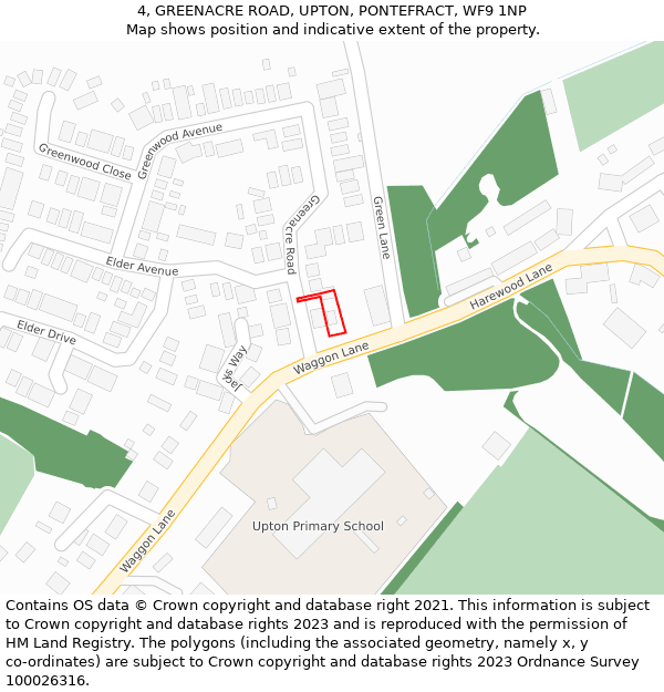 4, GREENACRE ROAD, UPTON, PONTEFRACT, WF9 1NP: Location map and indicative extent of plot