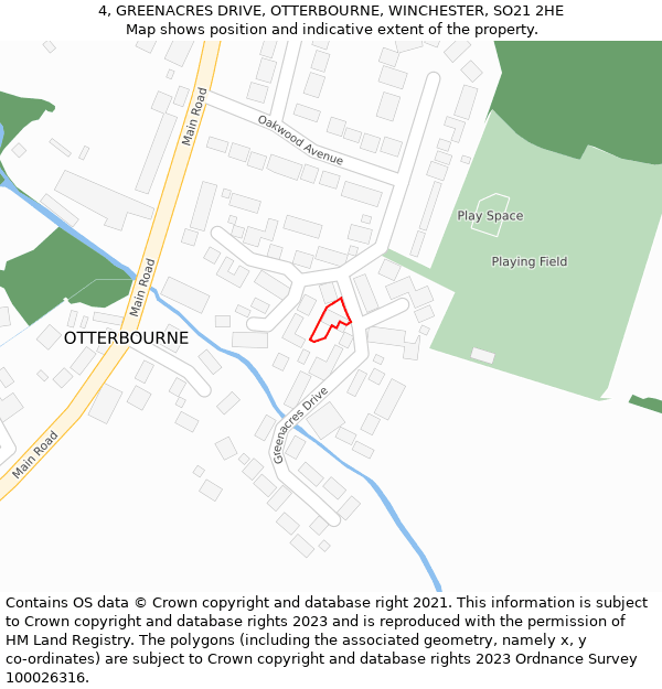 4, GREENACRES DRIVE, OTTERBOURNE, WINCHESTER, SO21 2HE: Location map and indicative extent of plot