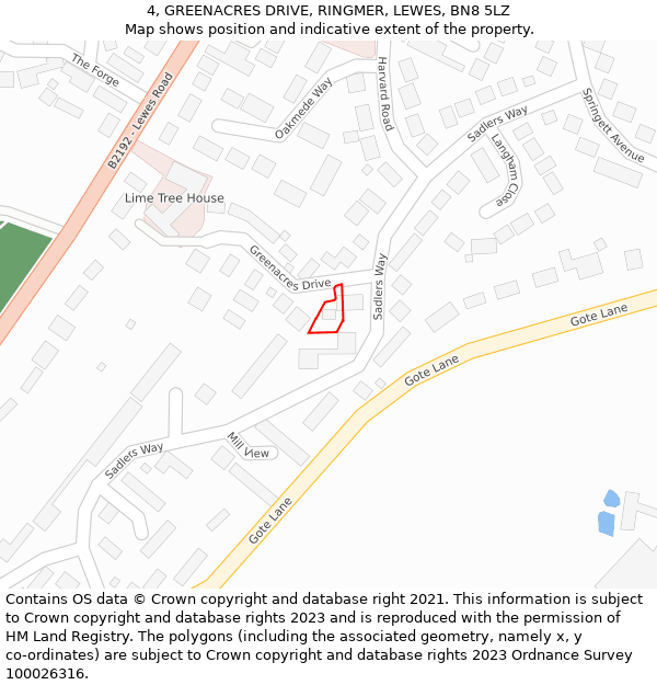 4, GREENACRES DRIVE, RINGMER, LEWES, BN8 5LZ: Location map and indicative extent of plot