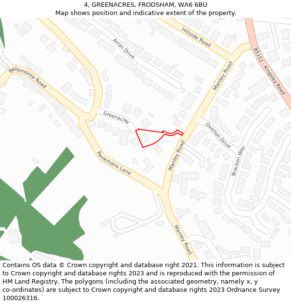 4, GREENACRES, FRODSHAM, WA6 6BU: Location map and indicative extent of plot