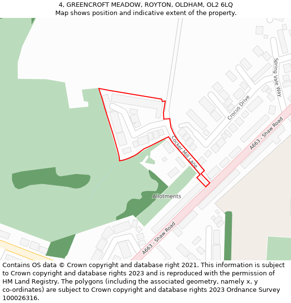 4, GREENCROFT MEADOW, ROYTON, OLDHAM, OL2 6LQ: Location map and indicative extent of plot
