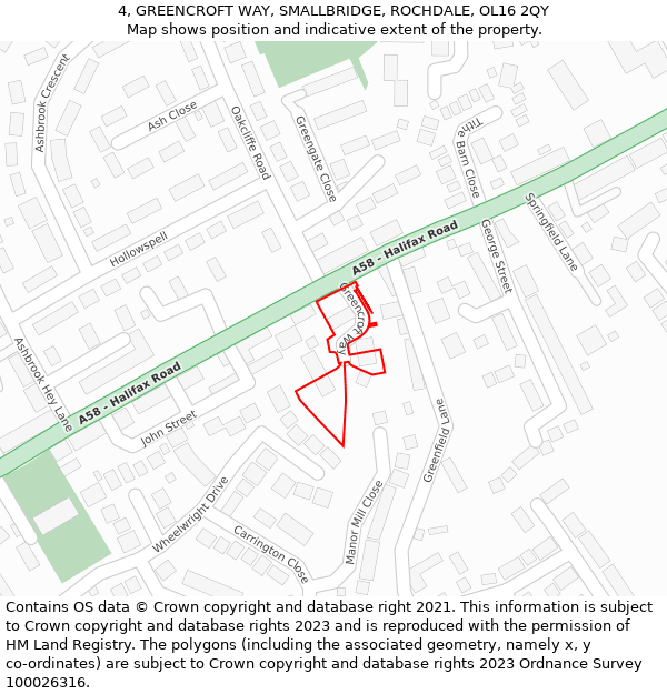 4, GREENCROFT WAY, SMALLBRIDGE, ROCHDALE, OL16 2QY: Location map and indicative extent of plot