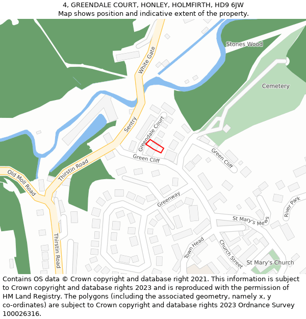 4, GREENDALE COURT, HONLEY, HOLMFIRTH, HD9 6JW: Location map and indicative extent of plot