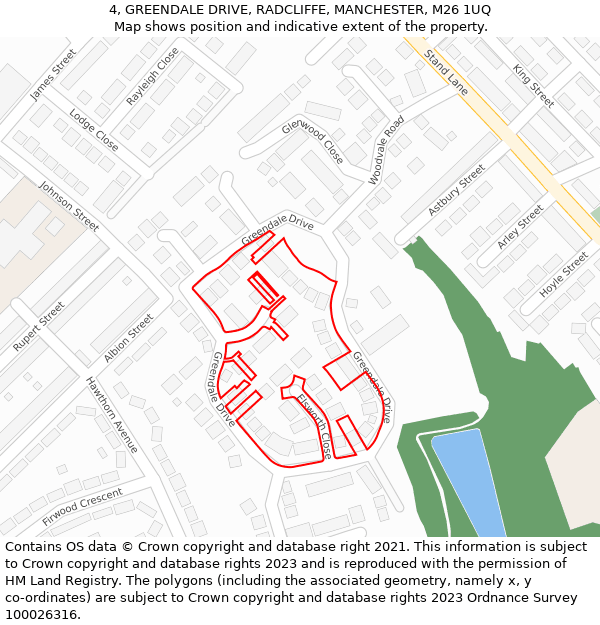 4, GREENDALE DRIVE, RADCLIFFE, MANCHESTER, M26 1UQ: Location map and indicative extent of plot