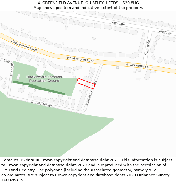 4, GREENFIELD AVENUE, GUISELEY, LEEDS, LS20 8HG: Location map and indicative extent of plot